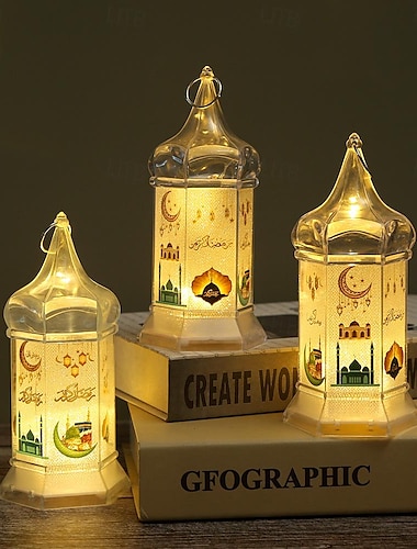 ramadan eid led lanterne elektronisk stearinlys mubarak festival ferie hjemmedekorasjon måneslott lysestake