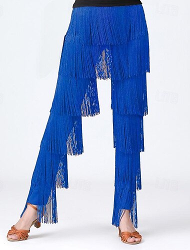  ריקוד לטיני ריקודים סלוניים מכנסיים פרנזים צבע טהור שחבור בגדי ריקוד נשים הצגה הדרכה גבוה ספנדקס