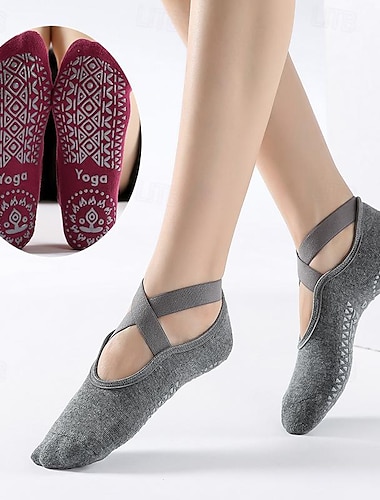  Nuevos calcetines de yoga con banda cruzada, parte inferior de toalla con pegamento, calcetines deportivos de ballet, calcetines de yoga transfronterizos de algodón