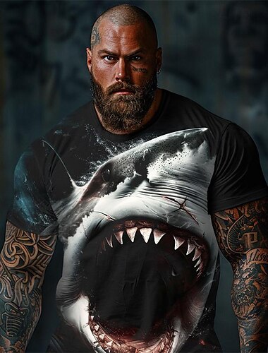  Homens Gráfico Animal Tubarão Camiseta T-shirt Manga Curta Camiseta Impressão 3D Gola Redonda Camisa Diário Designer Retro Vintage Esportes Feriado Para Noite Preto Preta & Cinzento Primavera Verão