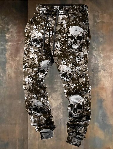  coole schedels camouflage punk 3D-print heren zijzakken elastisch trekkoord ontwerp joggingbroek joggers broek broeken buitensporten & outdoor straat polyester blauw bruin groen s