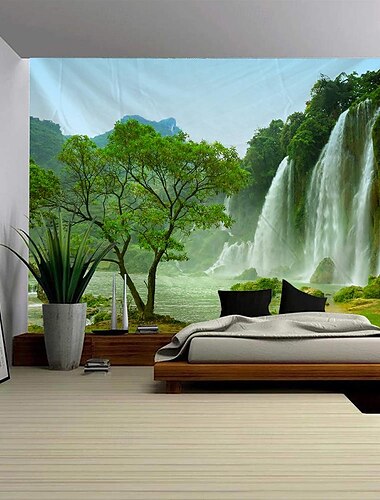  landschap waterval hangend tapijt kunst aan de muur groot tapijt muurschildering decor foto achtergrond deken gordijn thuis slaapkamer woonkamer decoratie