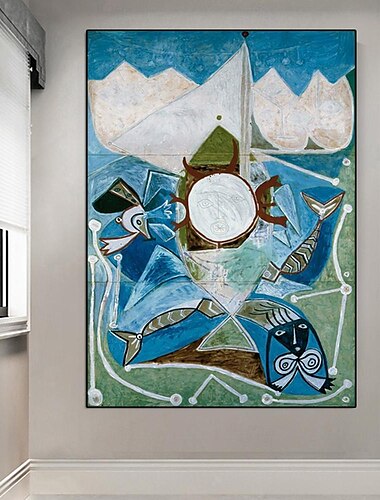  100 % handgemaltes Ölgemälde „Ulysses' und die Meerjungfrauen“ von Pablo Picasso im Rahmen von Pablo Picasso Guernica, Reproduktion eines Ölgemäldes auf Leinwand