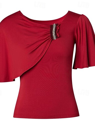  Latinamerikansk dans Tiodans Topp Krusad Ren Färg Tvinning Dam Prestanda Träning Kortärmad Hög Huvudstad