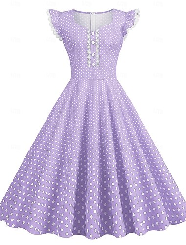  Retro Vintage 1950er Rockabilly Kleid Swing-Kleid Ausgestelltes Kleid Tupfen Damen Halloween Maskerade Alltagskleidung Junggesellinnenabschiedsparty Erwachsene Kleid Abschlussballkleider