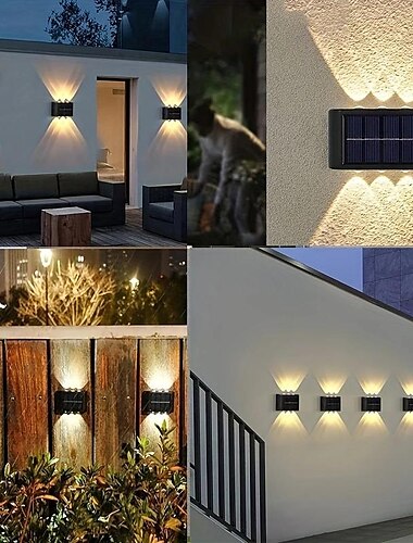  1 Stück solarbetriebene wasserdichte Wandlampe, Hof, Garten, Zaun, Treppenlampe, 6 LED-Perlen