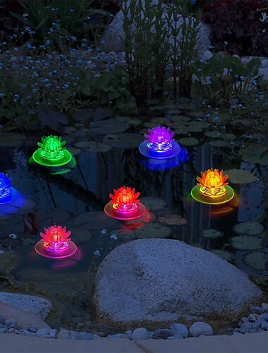  Luz solar flotante de loto para piscina, luz solar de noche para estanque, rgb, para exteriores, césped y jardín, piscina, fiesta de vacaciones, decoración de paisaje