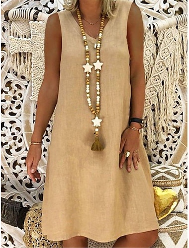  Γυναικεία Φόρεμα από βαμβακερό λινό Φόρεμα για τον ήλιο Μίνι φόρεμα Βασικό Καθημερινό Καθημερινά Διακοπές Παραλία Λαιμόκοψη V Αμάνικο Καλοκαίρι Άνοιξη Μαύρο Κίτρινο Σκέτο