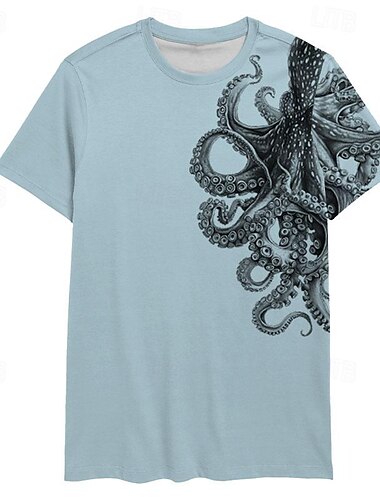  Herren Tier Oktopus T Shirt Kurzarm T-Shirt 3D-Druck Rundhalsausschnitt Hemd Urlaub Brautkleider schlicht Resort-Stil Sports Outdoor Festtage Ausgehen Weiß Blau Khaki Frühling Sommer Bekleidung S M L