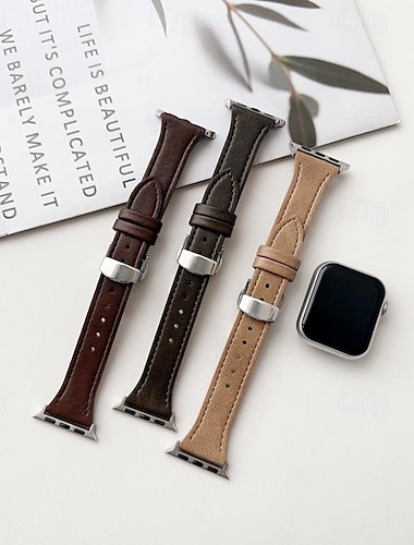  Lederband Kompatibel mit Apple Watch Armband 38mm 40mm 41mm 42mm 44mm 45mm 49mm Robust Metallverschluss Verstellbar Echtes Leder Ersatzarmband für iwatch Ultra 2 Series 9 8 7 SE 6 5 4 3 2 1