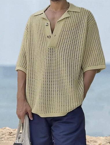  男性用 ゴルフシャツ ゴルフポロ ストリート カジュアル ラペル 半袖 ファッション ベーシック 平織り すかしカット 夏 ブラック ホワイト グリーン アーミーグリーン ダークブルー ベージュ ゴルフシャツ