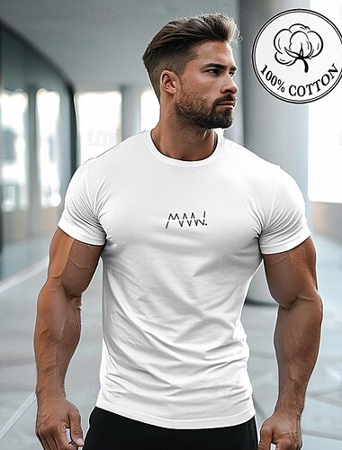  mænds 100% bomuld skjorte linjer / bølger t-shirt grafisk t-shirt mode klassisk skjorte korte ærmer behagelig sort hvid t-shirt street ferie sommer mode designer tøj