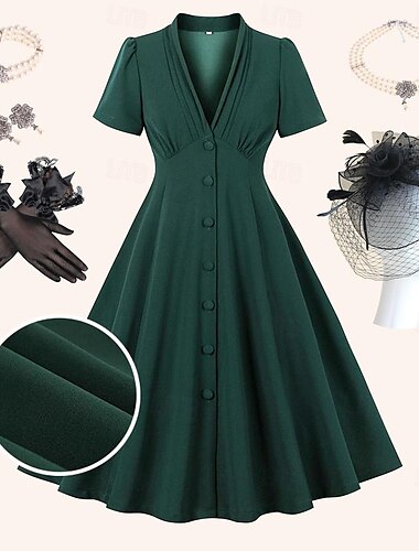  conjunto con vestido retro vintage de los años 50 vestido de cóctel vestido de swing vestido de fiesta traje pulsera guantes el gran gatsby tocado traje de fiesta sombrero fascinador 4 piezas mujeres