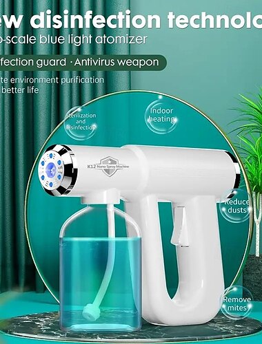  K12 profesjonalny nano pistolet natryskowy środek dezynfekujący zamgławiacz akumulatorowy atomizer & bezprzewodowy, ręczny pistolet parowy nano z niebieskim światłem do bezdotykowej dezynfekcji