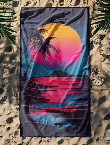  strandhandduk palmträd solnedgång stor 3d-utskrift mönster handduk badhandduk strandlakan filt klassiska 100 % mikrofiber bekväma filtar