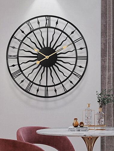  Round Hollow Wall Clock Creative Silent Non-Ticking Wall Clocks Battery Operated Metal Decorative Clock for Living Room Bedroom Kitchen Office 60 cm
