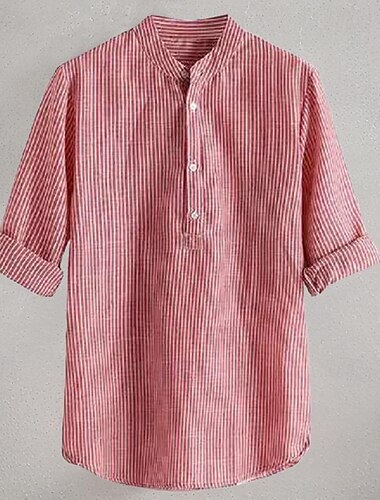  Voor heren Overhemd Chinees kraag overhemd Mandarijn kraag overhemd Zomer overhemd Normaal shirt Strand hemd Zwart Blauw Rood Lange mouw Gestreept Band Kraag Vakantie Feestdagen Button-omlaag Kleding