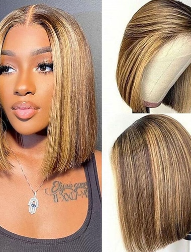  peruca de destaque cabelo humano bob peruca p4/27 4x4 curto reto bob peruca de renda