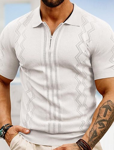  Herr Polo Business Polo Företag Ledigt Kavajslag Kortärmad Modern Kontor Enfärgad / vanlig färg Knapp Fram Sommar Vit Mörkgrön Brun Polo
