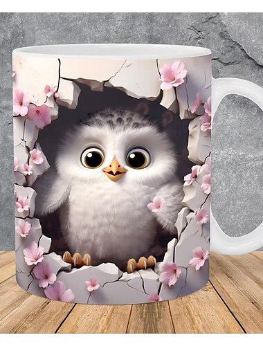  Kubek ceramiczny 3D sowa - kreatywny projekt przestrzeni - kubek dla ptaków zwierzęcych na herbatę, mleko, kawę - dekoracja stołu domowego - idealny prezent dla miłośników ptaków i przyjaciół