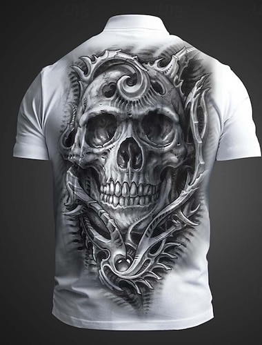  Dag van de Doden Voor heren Doodskoppen Poloshirts Korte mouw Poloshirt Overhemden met kraag Casual Verschrikking Streetwear Festivalkleding Feestoutfits 3D-afdrukken Knop Zomer Lente Herfst Zwart