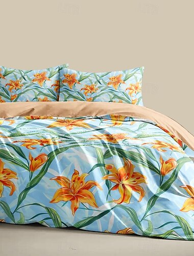  Bettbezug-Set mit Blumenmuster, Baumwolle, tropische Pflanzenmuster, weiches 3-teiliges Luxus-Bettwäsche-Set, Heimdekoration, Geschenk, Bettbezug für Doppelbett, King-Size-Bett und Queen-Size-Bett