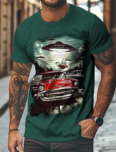  Herren Graphic Auto T Shirt T-Shirt Kurzarm T-Shirt 3D-Druck Rundhalsausschnitt Hemd Designer Brautkleider schlicht Streetstyle Sports Outdoor Festtage Ausgehen Weiß Grün Dunkelblau Frühling Sommer
