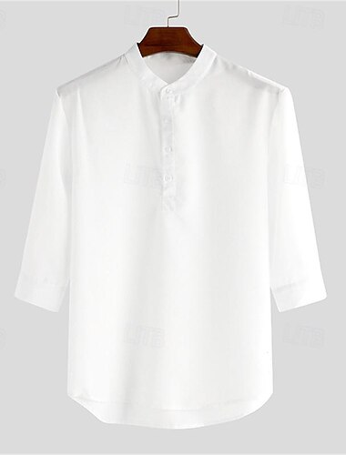  Voor heren Overhemd Chinees kraag overhemd Mandarijn kraag overhemd Zomer overhemd Normaal shirt Strand hemd Wit Blozend Roze Grijs Halve mouw Effen Henley Vakantie Feestdagen Button-omlaag Kleding