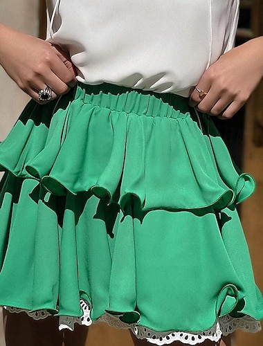  Mujer Chica Pequeña falda Mini Faldas Empalme Color sólido Casual Casual Diario Verano Poliéster Casual Verde