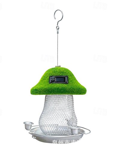  Comedero solar para pájaros con forma de seta para colgar al aire libre, comedero de metal para cardenales, pinzones, arrendajos azules, carboneros, gorriones y pájaros silvestres, capacidad de