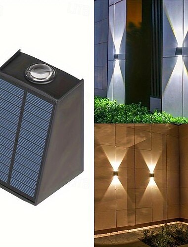  1 x solarbetriebene Wandleuchte mit Ober- und Unterlicht, Außenzaun-, Innenhof- und Gartendekorationsleuchte