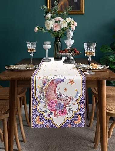  Ramadã padrão corredor de mesa corredor de mesa de férias sazonal fazenda pano de mesa de serapilheira para aniversário de casamento casa cozinha mesa de jantar decoração de festa