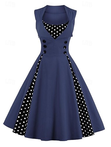  Bolinhas Anos 50 Vestido Coquetel Vestidos Um vestido de linha Vestido Flare Bolinhas Mulheres Baile de Máscaras Festa / Eventos Festa de Solteira Adulto Vestido Vestidos de baile