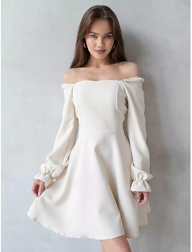  Szüret 1950-es Mini ruha Kis fehér ruha Menyasszonyi Kézelős, bő ujj Egyszínű A-vonalú Szögletes Jelmez Női Álarcos mulatság Esküvő Lánybúcsú Felnőttek Ruha Hazatérő ruhák