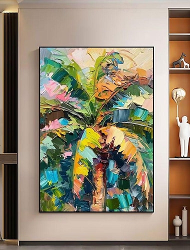  pintura a óleo artesanal lona arte de parede decoração abstrata faca de óleo grosso pintura colorida grande planta de folha de bananeira para decoração de casa pintura enrolada sem moldura e não