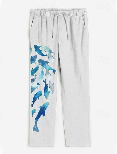  Ανδρικά Ζώο Δελφίνι Casual παντελόνι Παντελόνια Φαρδύ παντελόνι Μεσαία Μέση Διακοπές Χαβανέζα ΕΞΩΤΕΡΙΚΟΥ ΧΩΡΟΥ Διακοπές Χαβανέζα Ελαστικό σχέδιο κορδονιών περίσφιξης Ανοιξη καλοκαίρι Λευκό Μπλε