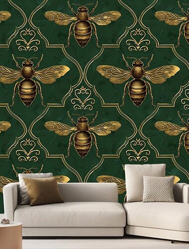  Coole Tapeten, luxuriöse Bienen-Tapeten-Wandbildrolle, Wandverkleidungsaufkleber, abziehbarer Stick, abnehmbares PVC/Vinyl-Material, selbstklebend/Klebstoff erforderlich, Wanddekoration für