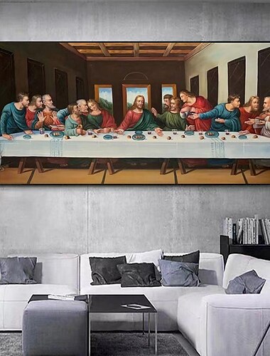  reproducción famosa davinci pintada a mano la última cena hecha a mano jesucristo dios reina pintura al óleo suprema arte de la pared sobre lienzo lienzo enrollado moderno (sin marco)