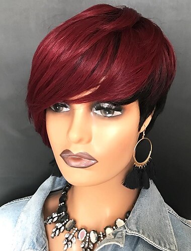  Echthaarperücken für schwarze Frauen, kurze blonde Bob-Perücke im Pixie-Cut, kurze Echthaarperücken, natürliche, glatte Pixie-Perücke aus Echthaar mit Pony, Ombre-Blond 1b/27