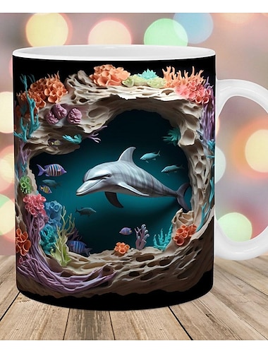  3D-Delfin-Keramik-Kaffeetasse mit ozeanischem Charme, Neuankömmling, exquisites Fisch-Design, Teetasse – perfekt für Delfinliebhaber