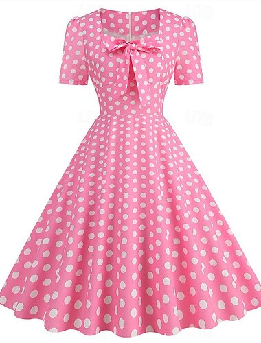 Retro / vintage 1950-tallet Rockabilly Kjoler Swing kjole Pledd / Tern rutete Gingham Dame Karneval Maskerade Hverdag Utdrikningslag Voksen Kjole Hjemkomstkjoler