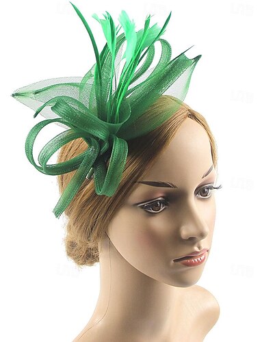  fascinators hoed Hoofdkleding Organza Slappe hoed Hoge hoed Sluier Hoed Paardenrace cocktail Elegant Vintage Met Veer Strikken Helm Hoofddeksels