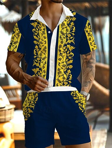  Per uomo Stampa Floreale 2 pezzi Set di camicie Camicia hawaiana estiva Manica Corta Pantaloni corti Collo ripiegato Vacanza Hawaiano All'aperto Camicia hawaiana Ferie Bottoni Tasca Stampato Estate