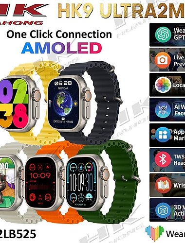  HK9 ULTRA2 MAX Умные часы 2.12 дюймовый Смарт Часы Bluetooth ЭКГ + PPG Педометр Напоминание о звонке Совместим с Android iOS Женский Мужчины
