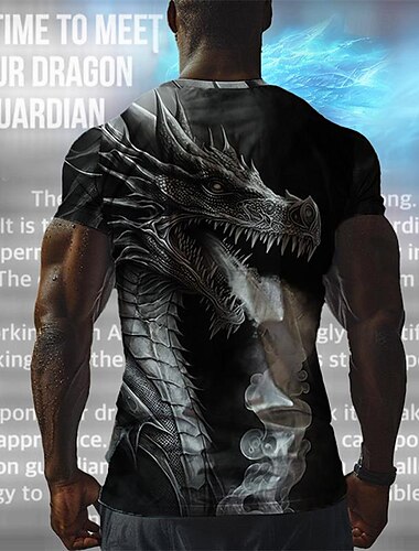  ドラゴンガーディアン×ルー |メンズ ドラゴン 神話上の生き物 ダーク スタイル ストリートウェア ヘンリー T シャツ 半袖