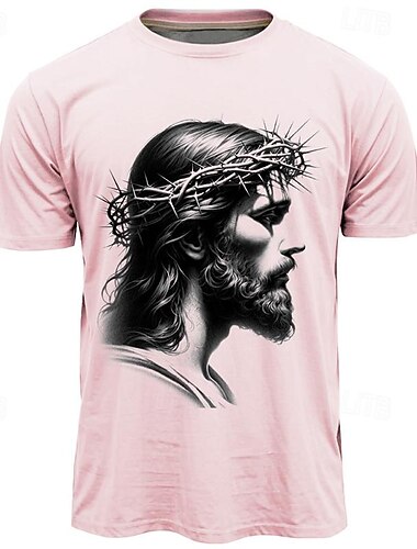  Ostern Herren Graphic Jesus T Shirt Kurzarm T-Shirt 3D-Druck Rundhalsausschnitt Hemd Täglich Designer Retro Vintage Sports Outdoor Festtage Ausgehen Rosa Himmelblau Khaki Frühling Sommer Bekleidung S