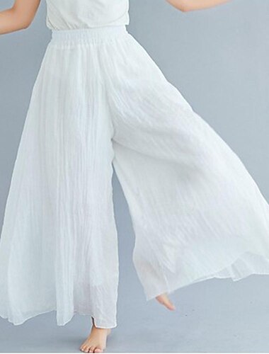  Dame Bukser af bomuldshør Bukser Afslappet Hverdag Lang Vanlig Elastisk talje Åndbarhed Bekvem Uelastisk Yoga & Danse Sko Weekend Hvid Vin Mørk Navy Mørkegrå Sommer Løstsiddende