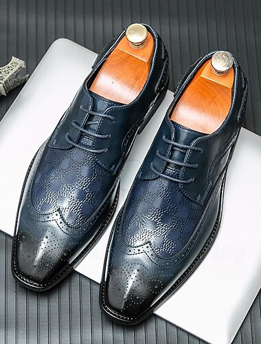  Herren Derby PU Leder Atmungsaktiv Komfortabel Rutschfest Schnürsenkel Schwarz Blau Herbst Winter