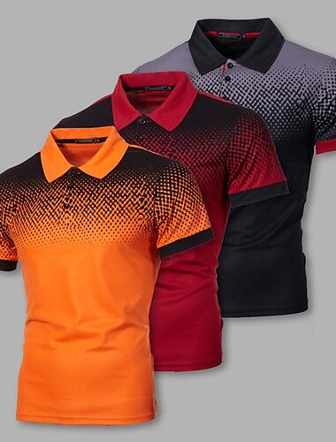  Mehrfachpackungen 3St Herren Kargen Kurze Ärmel Marineblau+Weiß+Blau Polo Polos mit Knöpfen Golfhemd Schrittweise Freizeitskleidung Urlaub Polyester Frühling Sommer