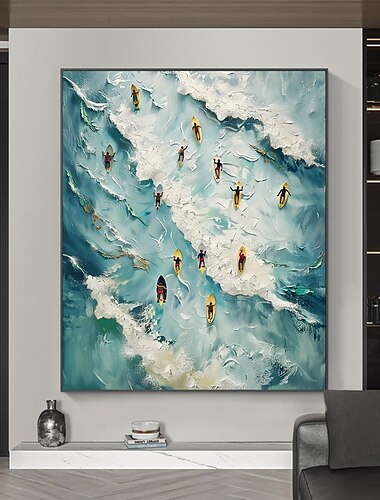  Handgefertigtes Original-Surf-Ölgemälde auf Leinwand, Wandkunst-Dekor, Ozean-Landschaftsgemälde für Heimdekoration, mit gespanntem Rahmen/ohne Innenrahmen-Gemälde